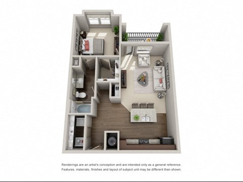 Floor plan for 1 bed, 1 bath, 808 sqft